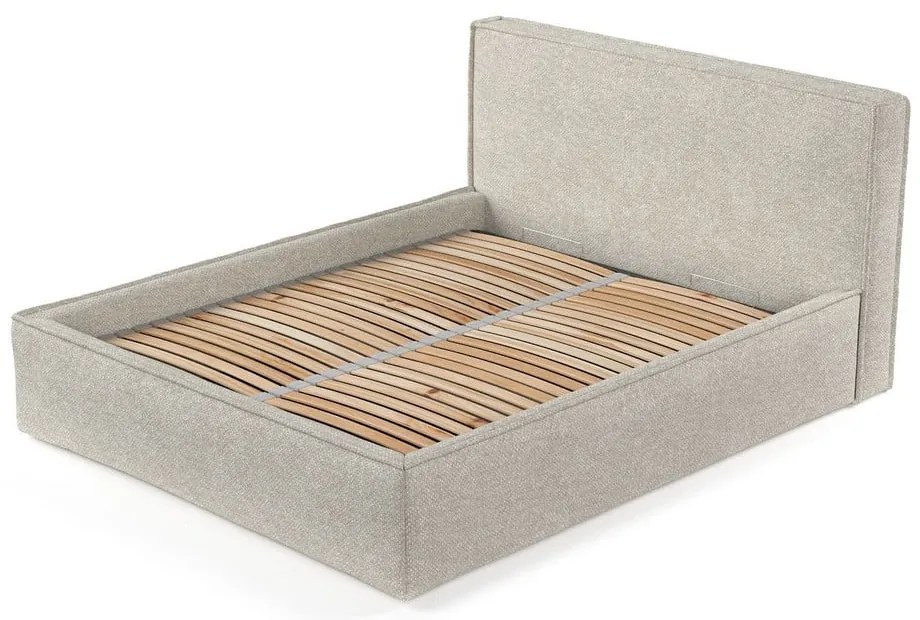 Jasnoszare tapicerowane łóżko dwuosobowe ze schowkiem ze stelażem 200x200 cm Lounge L – Maison de Rêve