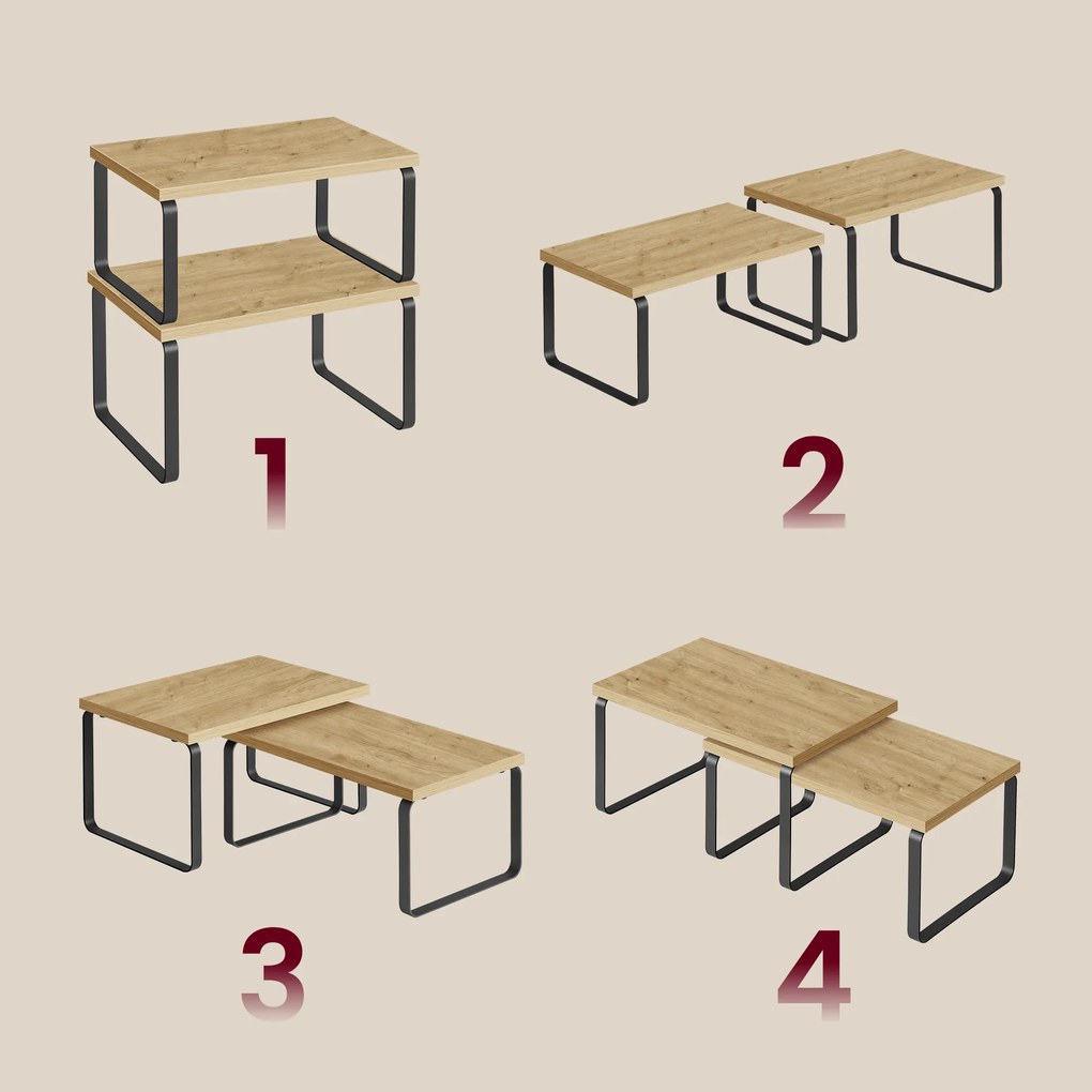 Zestaw 2 półek kuchennych MARZO, dąb artisan/czarny