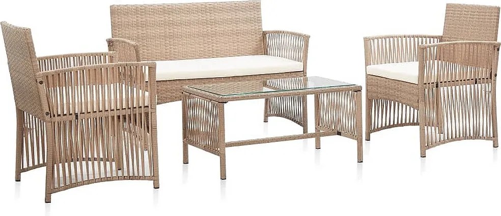 Zestaw mebli ogrodowych 4-częściowy z beżowej plecionej żywicy z kremowymi poduszkami, solidna stalowa rama, nowoczesny design