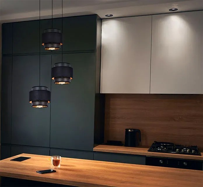 Czarna lampa wisząca z 3 abażurami nad stół - 3Y A514 N8-K68