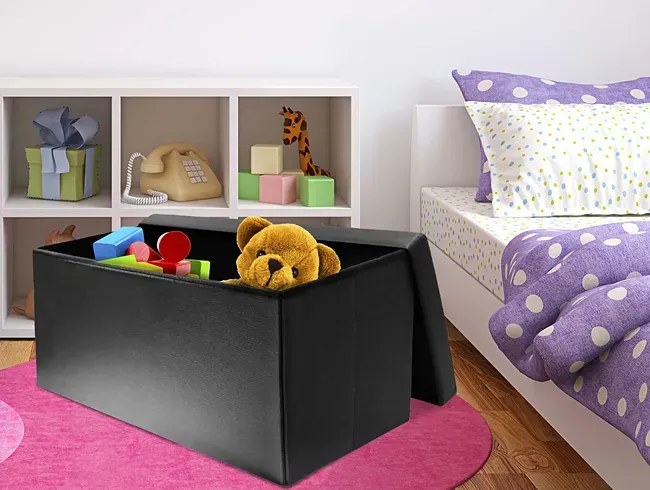 Czarna pufa otwierana skóra ekologiczna S6-C82