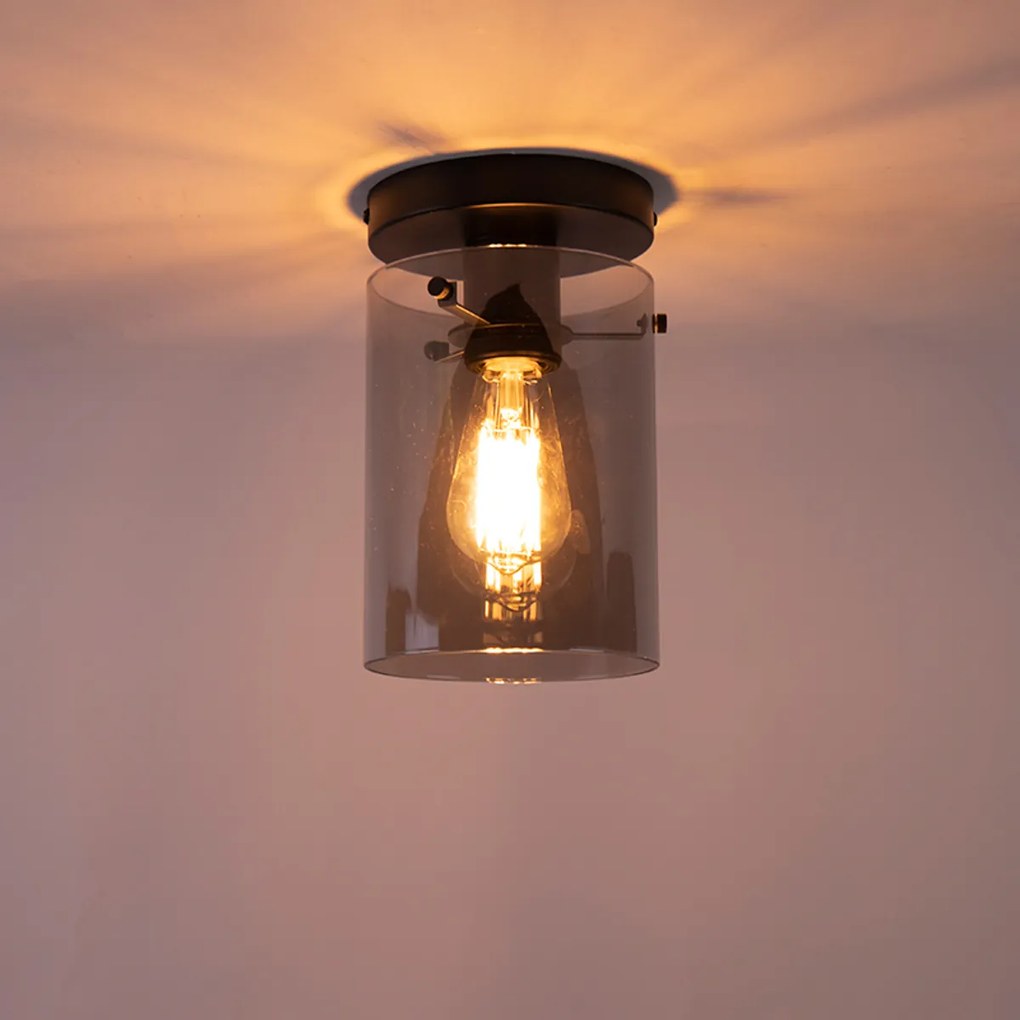 Designerska lampa sufitowa czarna z dymionym szkłem - Dome