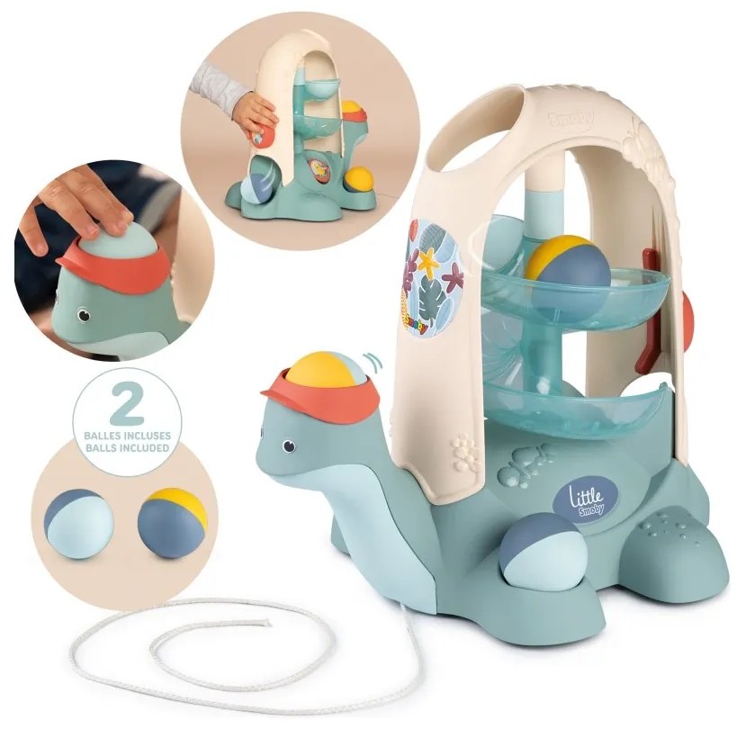 Smoby little żółw do ciągnięcia ze zjeżdżalnią dla piłeczek 12m+