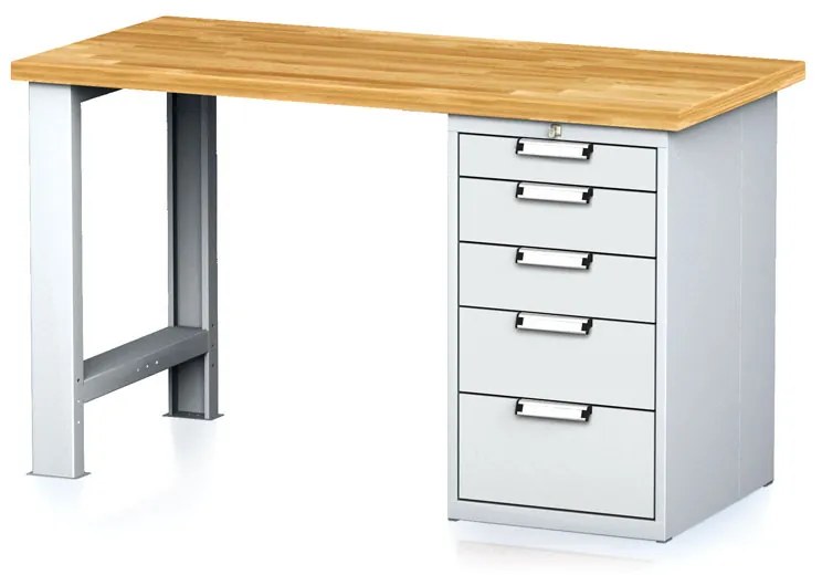 Stół warsztatowy MECHANIC, 1500x685x880 mm, 1x szufladowy kontener, 5 szuflad, szary/szary