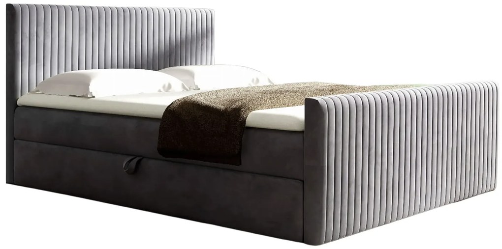 Szare pikowane łóżko kontynentalne z pojemnikiem 5 rozmiarów A4-L83