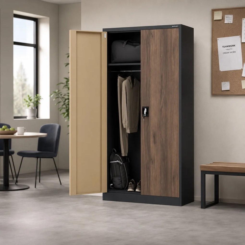 Socjalna szafa ubraniowa Eco Design Dawid, 90x45x185 cm, antracyt/orzech
