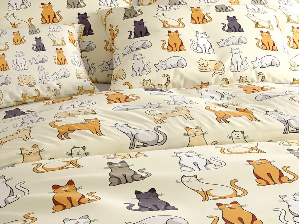 PrzytulneMieszkanie.pl PrzytulneMieszkanie.pl Bawełniana pościel COLORED CATS BLEND kremowa Rozmiar pościeli: 70 x 90 cm | 140 x 200 cm