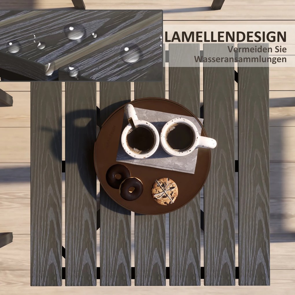 Outsunny Stół tarasowy, dla 4 osób, wykończenie drewnopodobne, aluminiowa rama, 70 x 70 x 76 cm, Szary