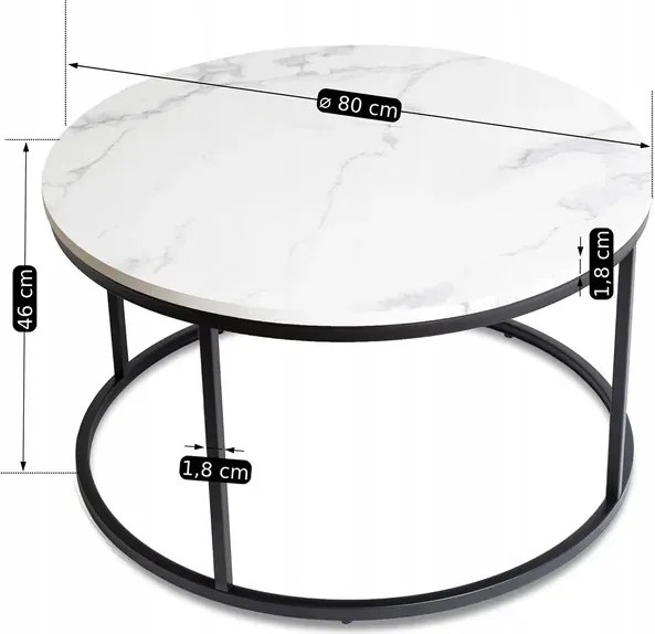 Stolik Kawowy CONNY MAX 80 cm Biały Marmur/Czarny Nowoczesny