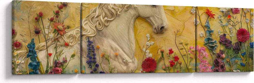 Obraz - Jednorożec z kwiatami (170x50 cm)