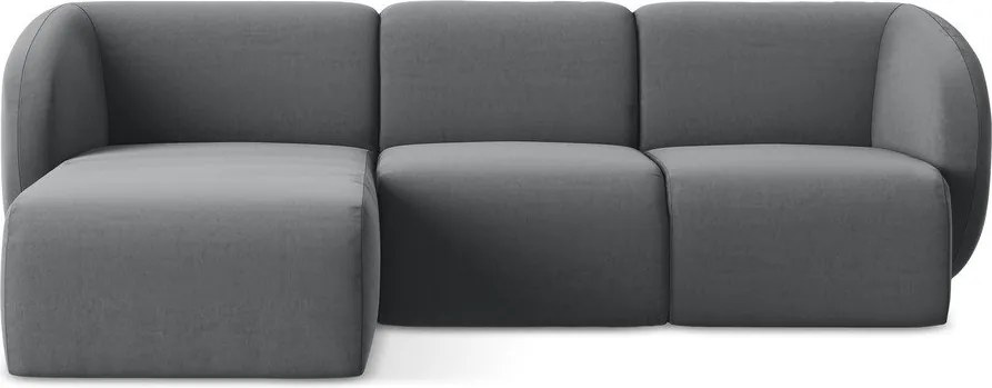 Szary aksamitny narożnik (lewostronny/z szezlongiem) Lani – Makamii