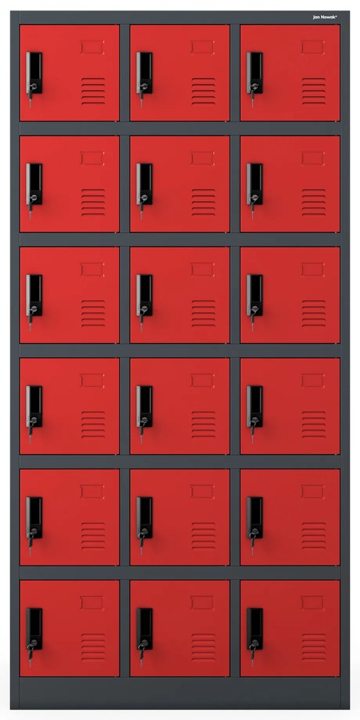 Skrytkowa szafa socjalna KAROL, 900 x 1850 x 400 mm, antracytowo-czerwona