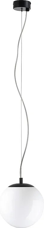Lampa sufitowa OXY w klasycznym i ponadczasowym stylu - g?. ø20 cm x wys. 150 cm - E27 40W - opalowa kula ø20 cm - stal i kolor czarny