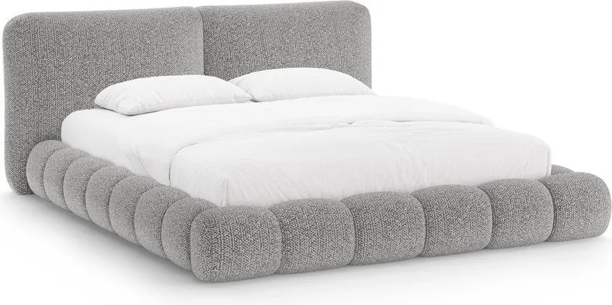 Szare tapicerowane łóżko dwuosobowe ze schowkiem i stelażem 200x200 cm Solange – Micadoni