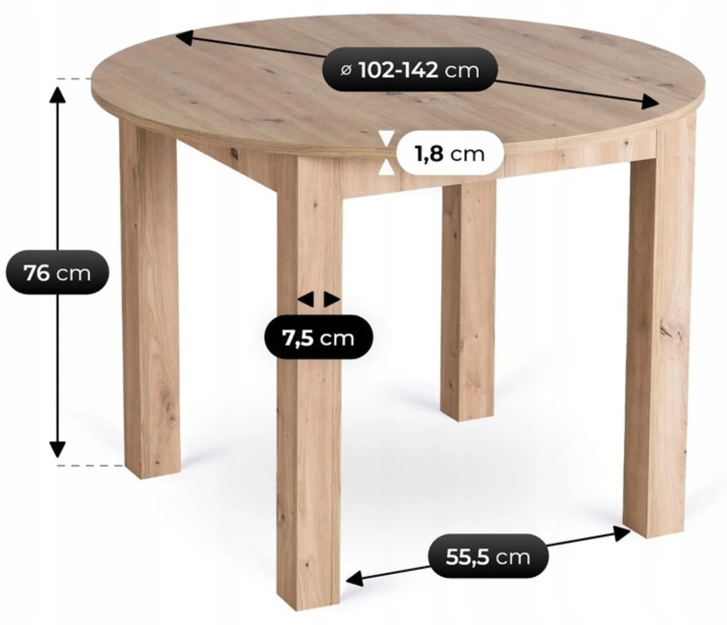 Zestaw Stół Okrągły Rozkładany HARRY 102-142 cm Dąb Artisan i 6 Krzeseł NEVEL Szarych Skandynawskich
