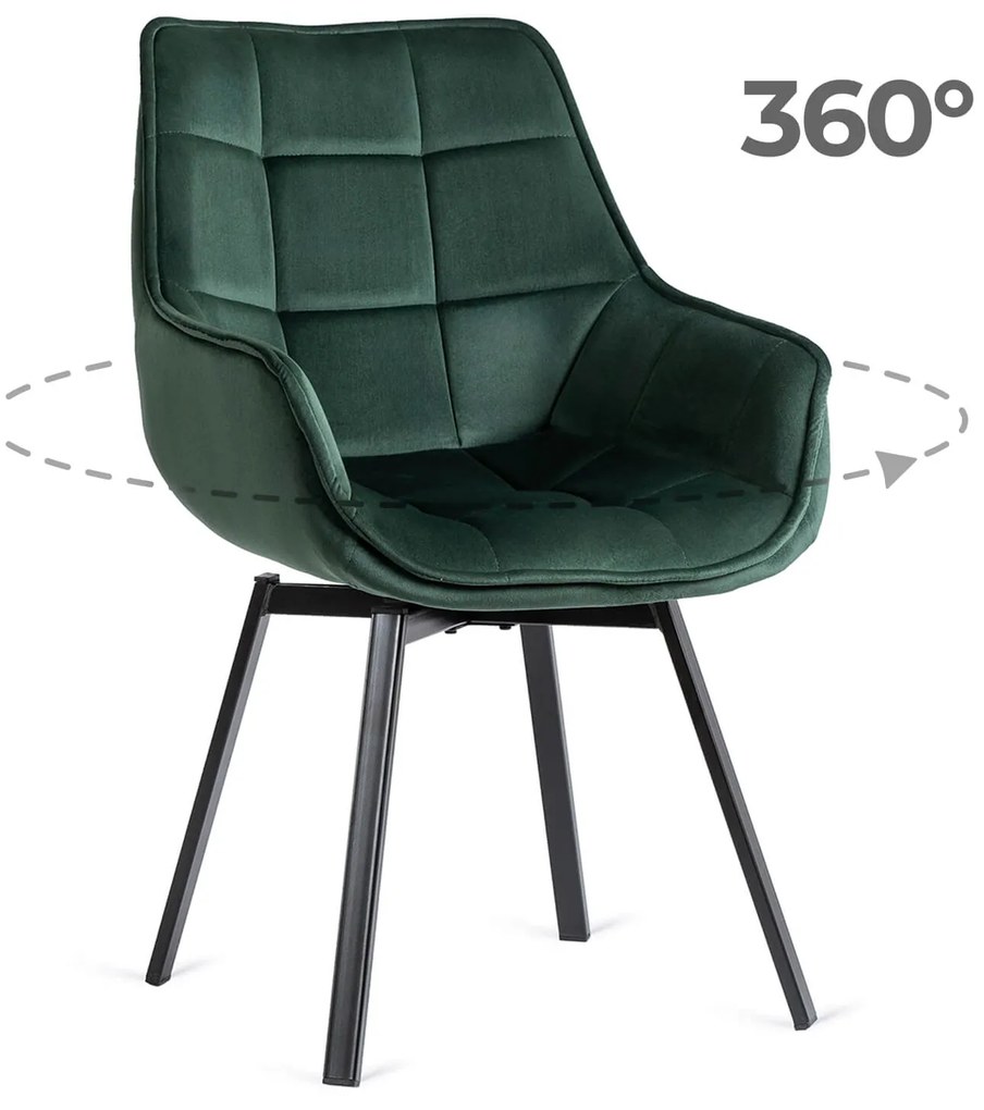 Krzesło Tapicerowane Obrotowe do Salonu LUNA Zielone Welurowe Nowoczesne Loft