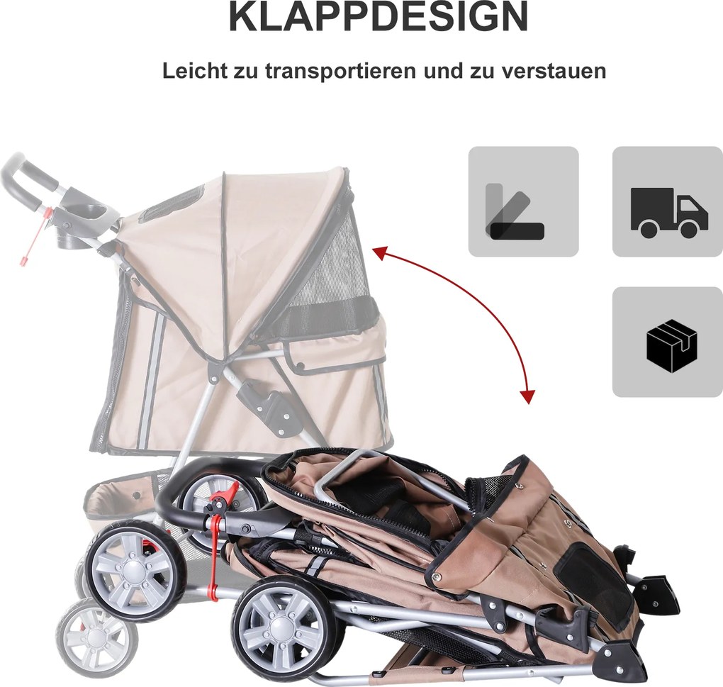 Outsunny Wózek dla Psa Kota Składany Kawowy do 15kg | Aosom PL