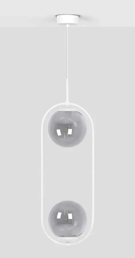 Biało-grafitowa eliptyczna lampa wisząca z 2 kloszami - A489 C4-L99