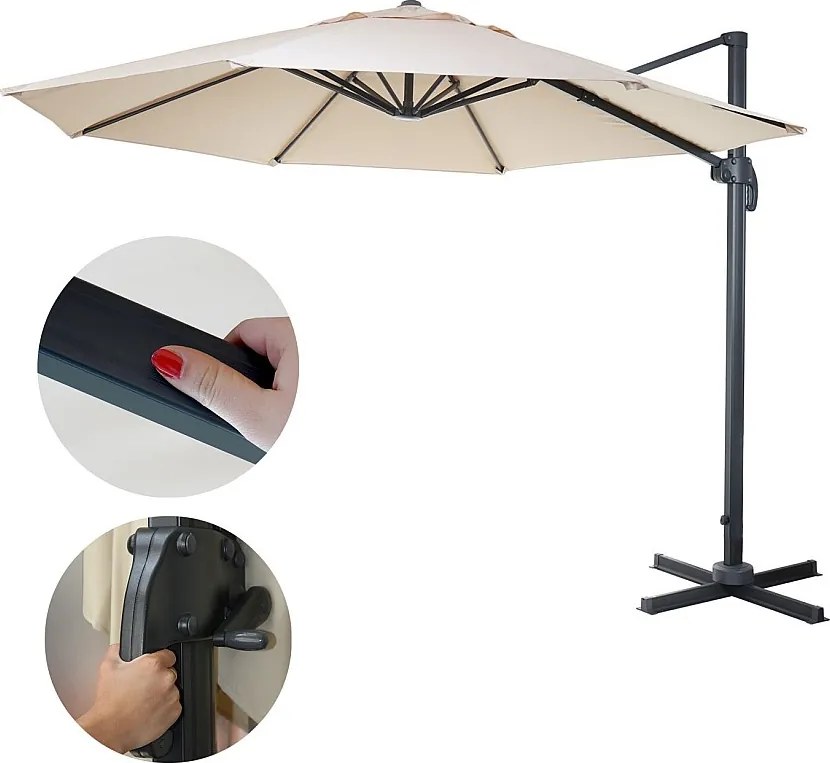 Okrągły obrotowy parasol wspornikowy MCW-A96 IV,  kremowy bez stojaka, obrotowy