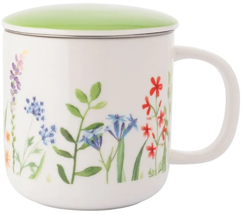 Altom Porcelanowy kubek z pokrywką i sitkiemNature Awakening 380 ml