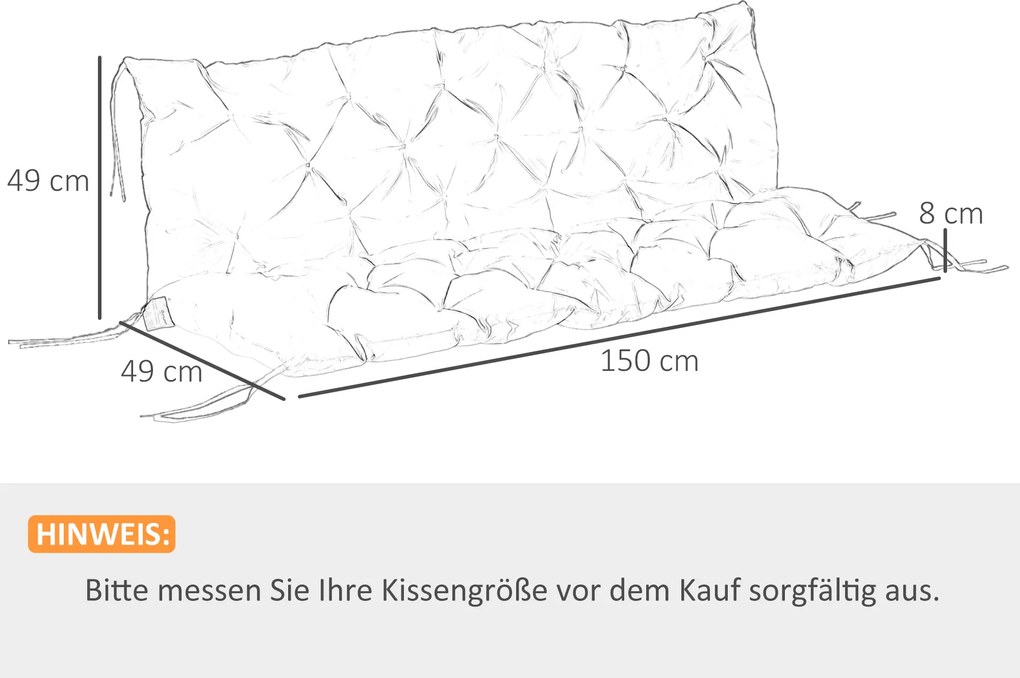 Outsunny Poduszka na ławkę dla 3 osób 150x98x8 cm, z paskami, na meble ogrodowe ławkę huśtawkową, Khaki