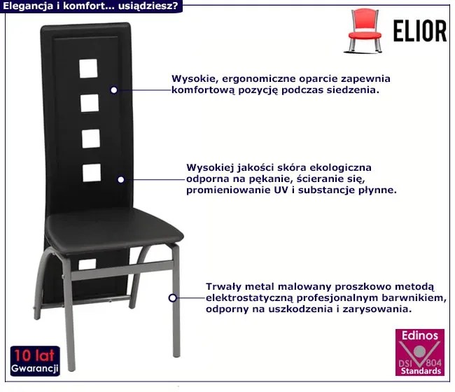 Komplet 4 czarnych nowoczesnych krzeseł - Loro