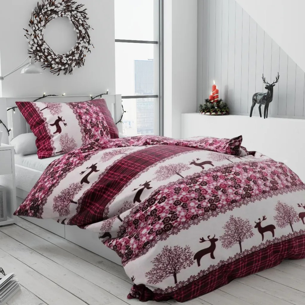 PrzytulneMieszkanie.pl PrzytulneMieszkanie.pl Pościel z mikropluszu Świąteczne Renifery wiśniowa