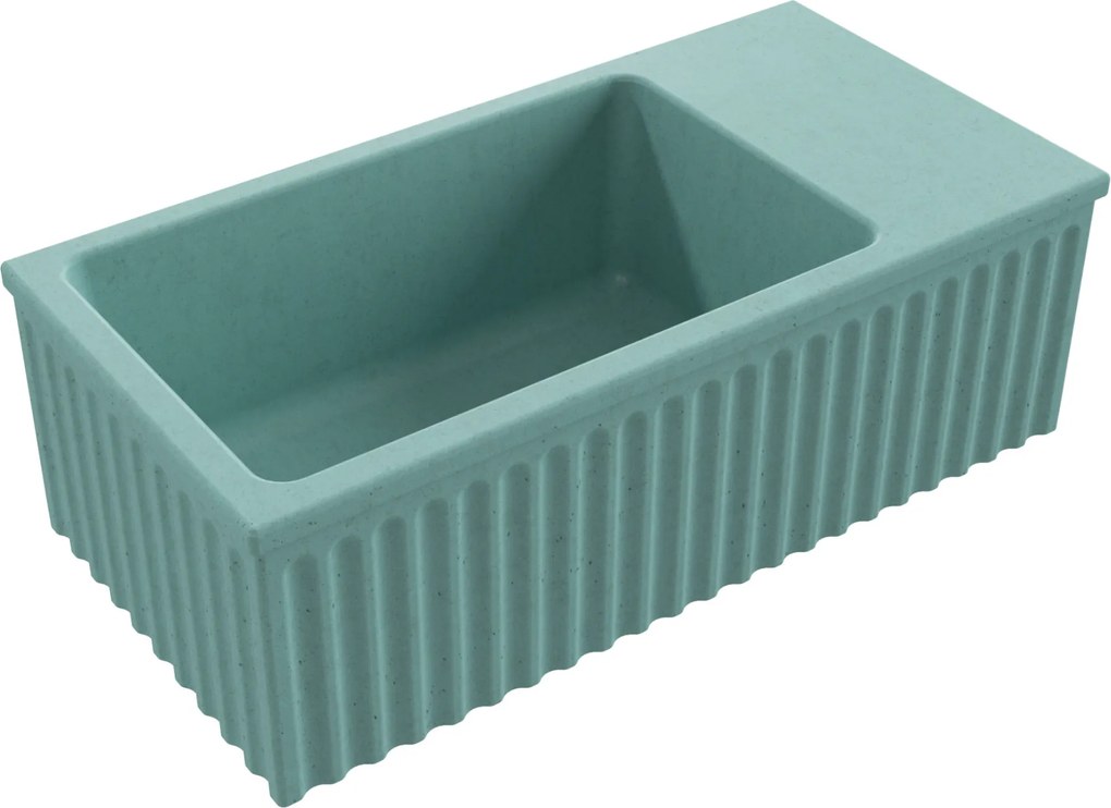 Umywalka betonowa ryflowana nablatowa / wisząca prostokątna 60 x 30 cm WELLE | różne kolory : Kolor - Turkusowy, Typ montażu - podwieszana
