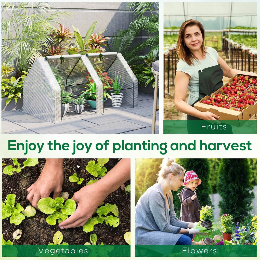 Outsunny Mini szklarnia tunelowa z 2 zamykanymi drzwiami suwakowymi wytrzymała folia i metalowa rama 18x1x1m Biały | Aosom PL