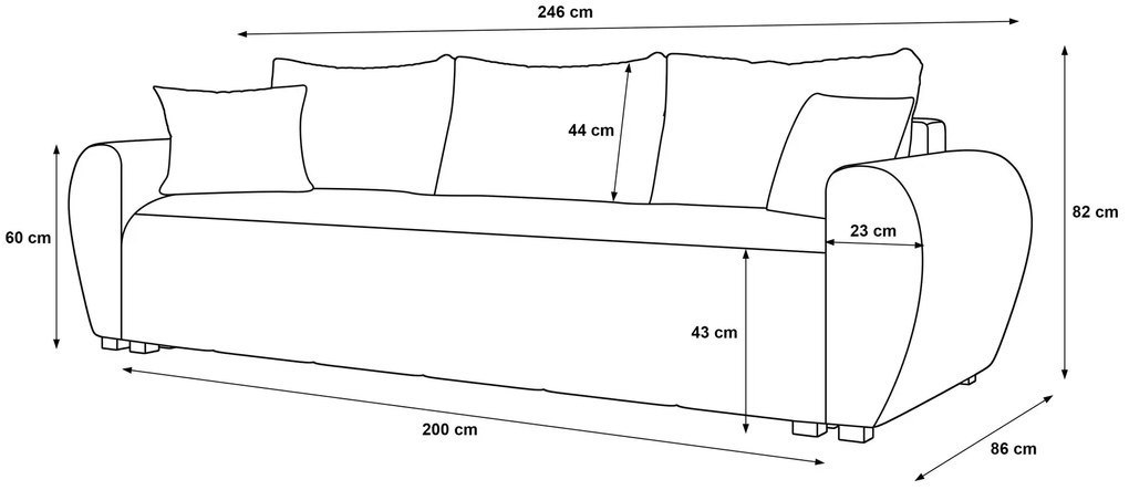 Czarna welurowa nowoczesna sofa rozkładana  K3-C47