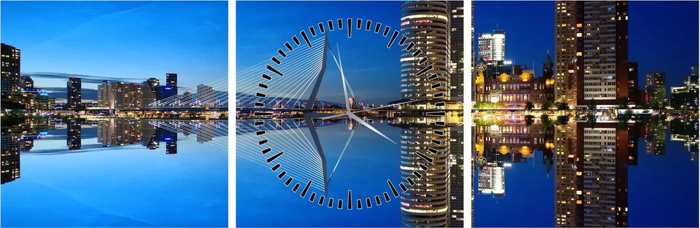 Zdjęcie - Rotterdam nocą (z zegarem) (90x30 cm)