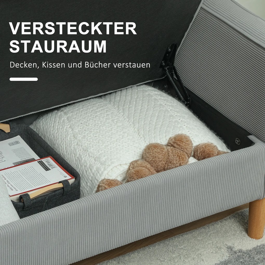 HOMCOM Dwuosobowa sofa z miejscem do przechowywania i solidnymi drewnianymi nogami, do salonu, sypialni, 117 x 63 x 79 cm, Jasnoszary