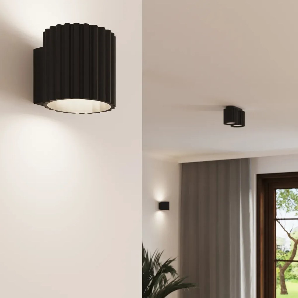 Plafon dwupunktowy AURA 2 czarny GU10 ryflowany SOLLUX LIGHTING