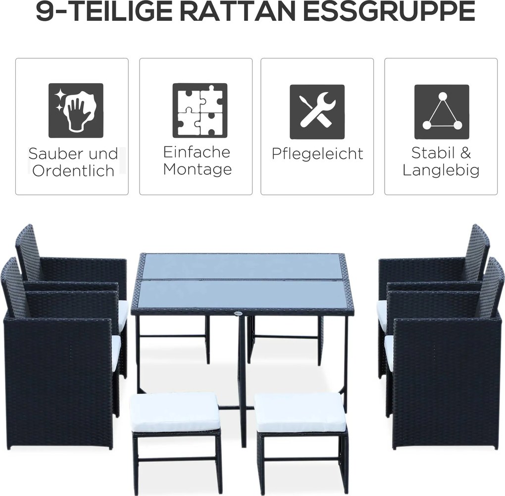 Outsunny 9-cz. komplet ogrodowy stół z krzesłami z technorattanu zestaw wypoczynkowy szary