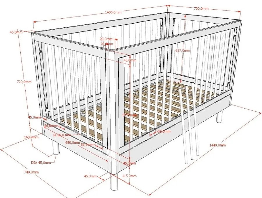Łóżeczko z litego drewna dębowego 70x140 cm w naturalnym kolorze Forrest – Vipack