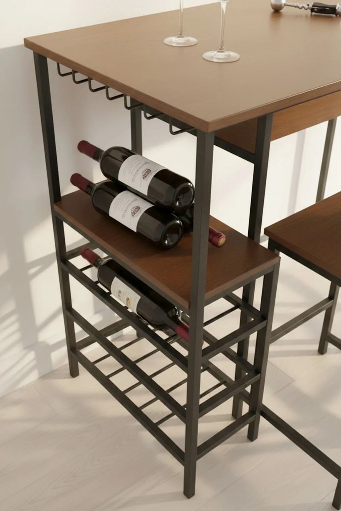 Zestaw barowy z wysokim stoem i stojakiem na butelki + 2 hokery Carbar