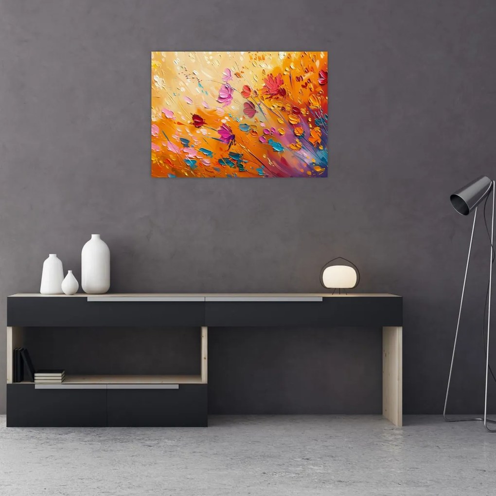 Obraz na szkle - Malowanie kolorowych kwiatów (70x50 cm)