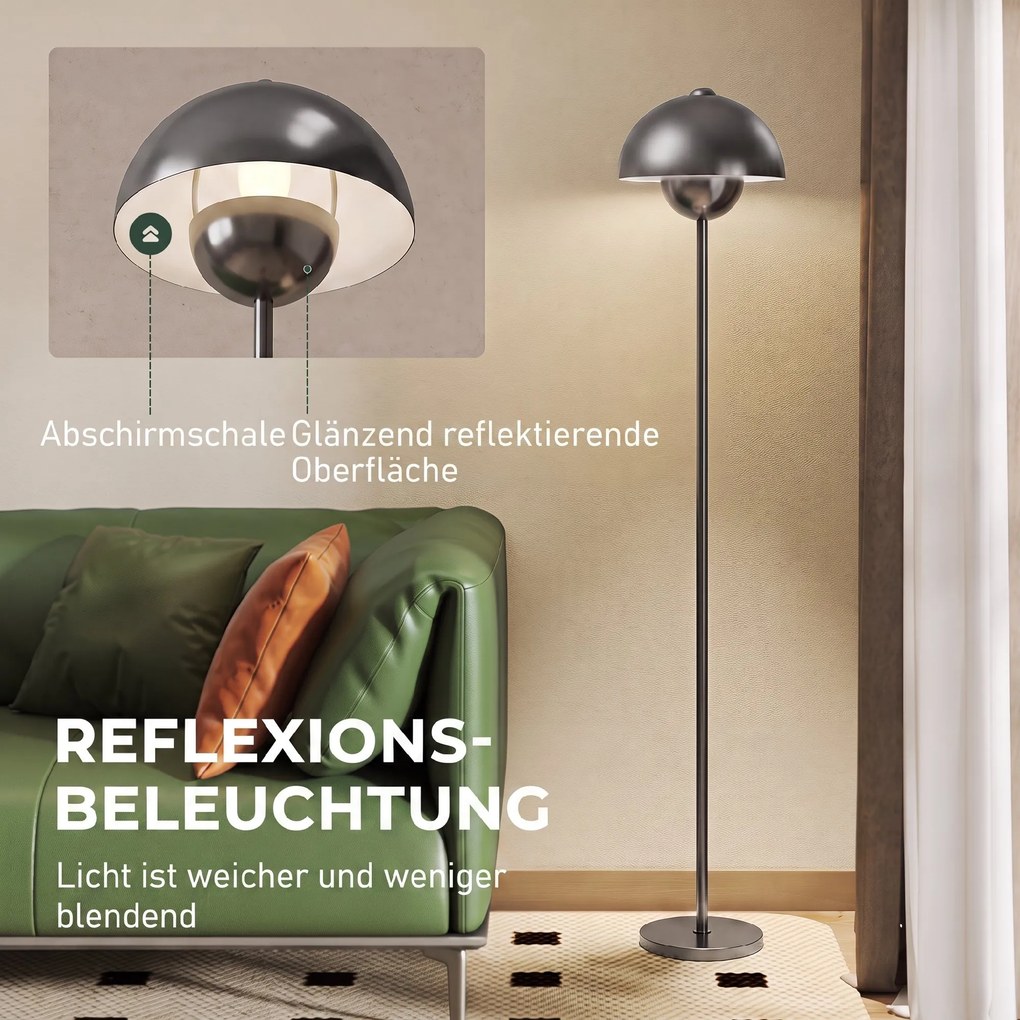HOMCOM Lampa stojąca, okrągły klosz, włącznik nożny, długi kabel, elegancki wygląd, metal, szary | Aosom PL