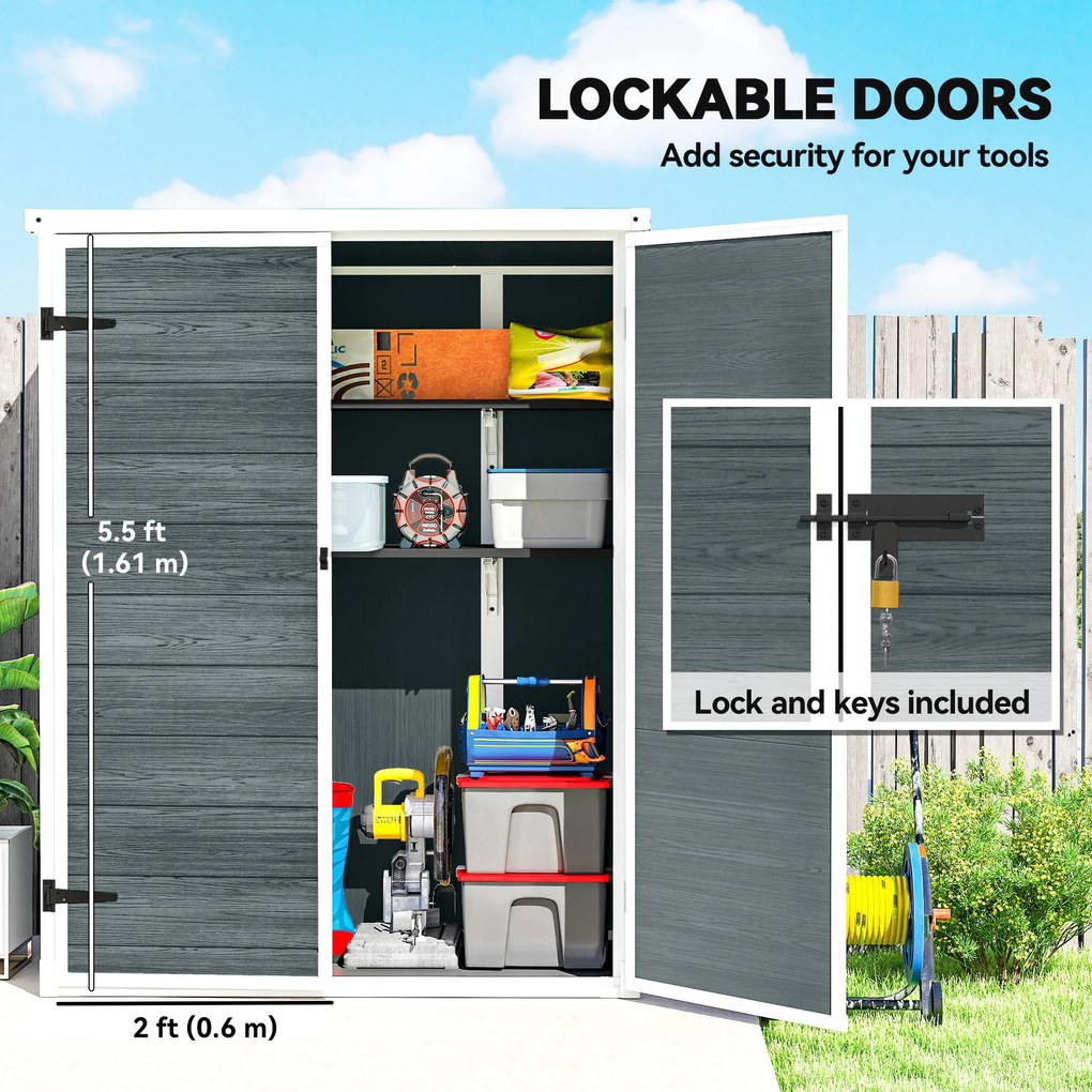 Outsunny Domek Ogrodowy 0,8m², Składany Domek na Narzędzia 134 x 68,5 x 170 cm Plastikowy z Podwójnymi Drzwiami i Podłogą | Aosom PL