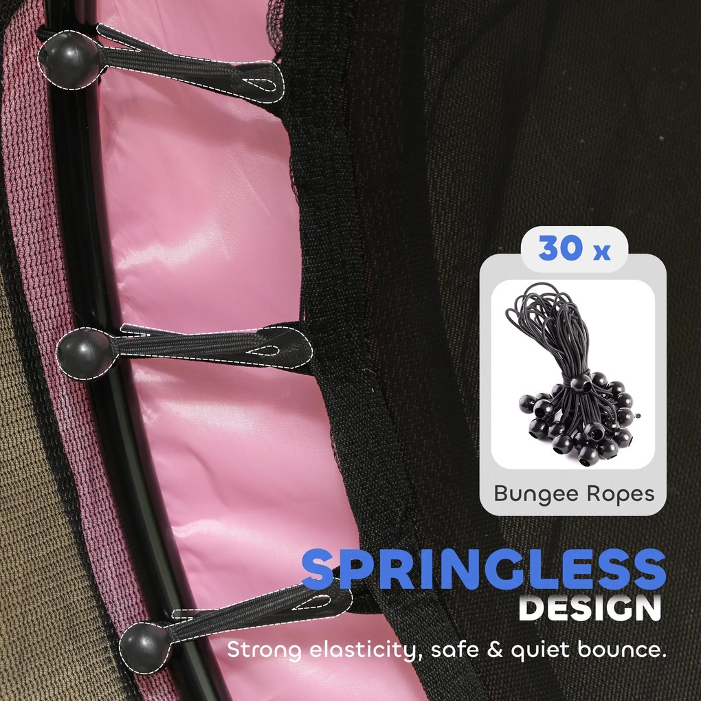 HOMCOM Trampolina dla Dzieci, Ø140 cm, z Siatką Bezpieczeństwa, do Użytku Wewnętrznego i Zewnętrznego, Stal, Tworzywo Sztuczne, Udźwig do 50 kg, Różowa