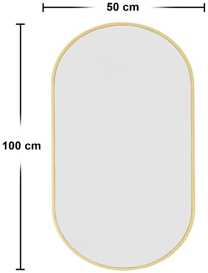 Złote lustro owalne minimalistyczne 100x50 cm F0-T79
