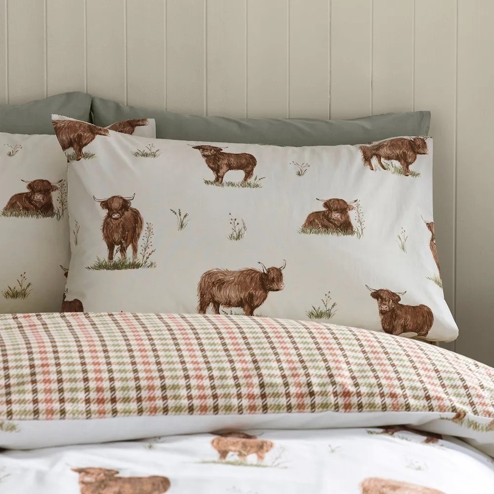 Brązowo-beżowa pościel dwuosobowa 230x220 cm Angus Highland Cow – Catherine Lansfield