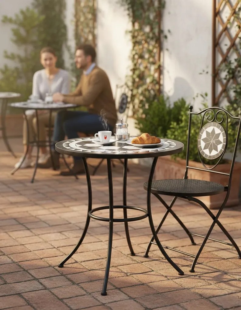 Oklrągły stolik na taras ceramiczny – czarno N1-B44