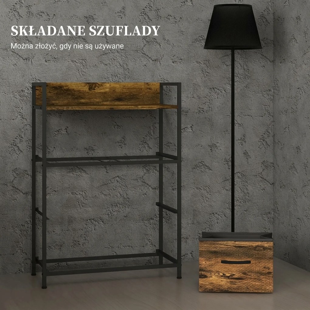 HOMCOM Komoda, Kredens, 4 Szuflady Materiałowe, Design Industrialny, 60x29x85cm, Brąz/Czarny
