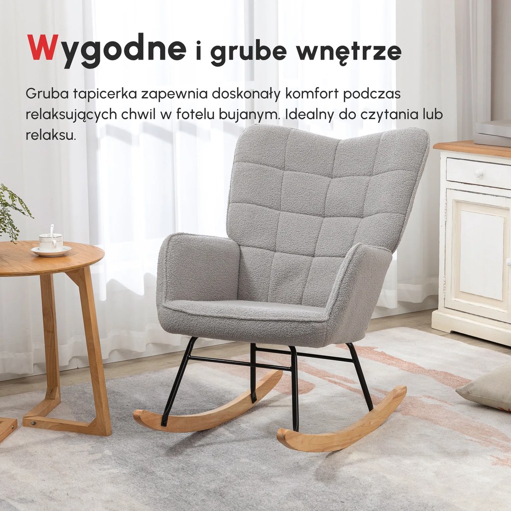 HOMCOM Fotel bujany na sprężynach do 120 kg Jasnoszary Poliester Komfortowe siedzisko do odpoczynku | Aosom PL
