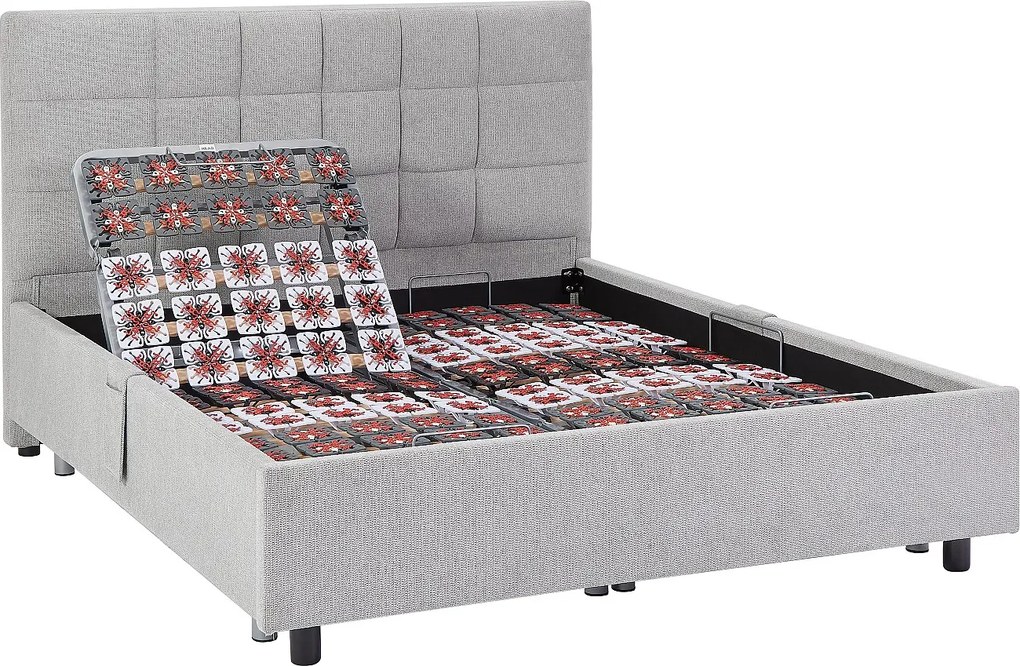 Łóżko elektryczne relaksacyjne dekoracyjne płytkowe + materac 3-strefowy 100% lateks - 2 x 70 x 190 cm - Tkanina - Szary - JOFAR marki Ysmée