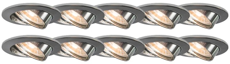 Zestaw 10 okrągłych reflektorów wpuszczanych chromowanych, regulowanych - Edu