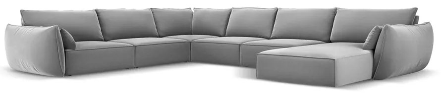 Jasnoszary aksamitny narożnik (lewostronny/w kształcie litery U) Vanda – Mazzini Sofas