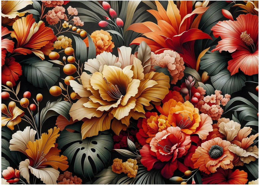 Obraz - Pomarańczowo-czerwone kwiaty (70x50 cm)