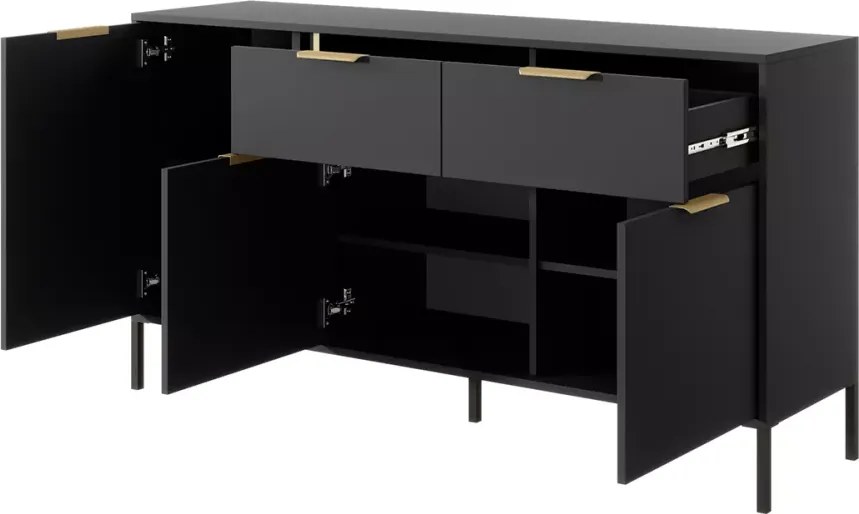 Komoda ZANTE II – elegancka komoda 3-drzwiowa z 2 szufladami w kolorze antracytowym ze złotymi detalami